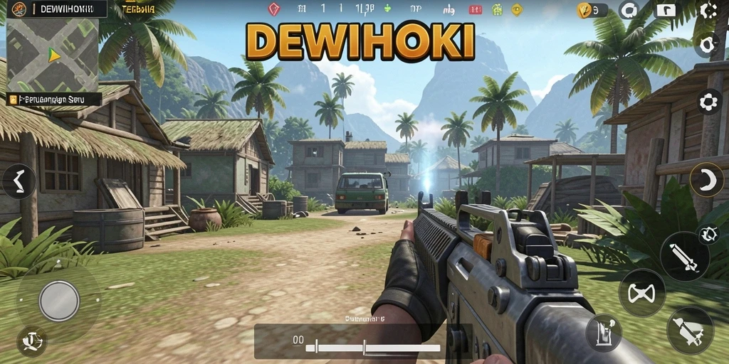 Tampilan gameplay seru DEWIHOKI dalam pertempuran TPS.