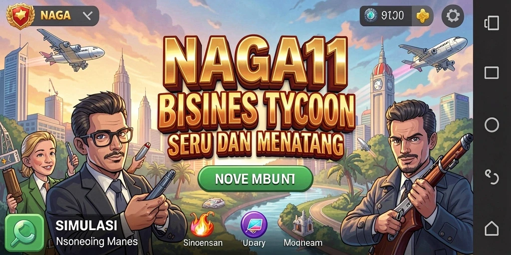 Tampilan utama gameplay NAGA11 yang menggambarkan manajemen bisnis yang dinamis.