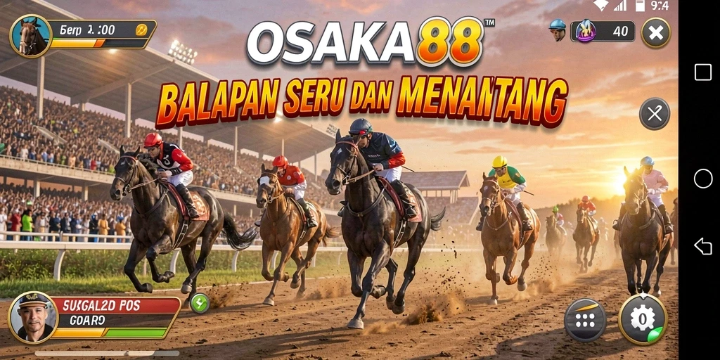 Screenshot gameplay OSAKA88 yang menunjukkan aksi balapan mendebarkan.