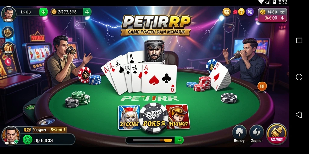 Screenshot gameplay PETIRRP menampilkan aksi poker yang seru dan mendebarkan.