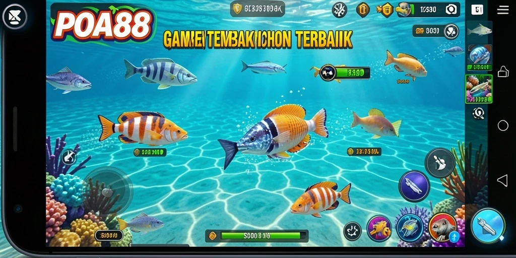 Tampilan gameplay seru dalam POA88 saat menangkap ikan.