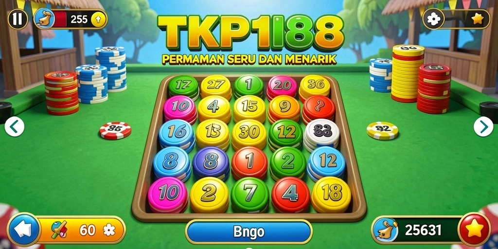 Tampilan gameplay seru di TKP188 dengan suasana Bingo yang menyenangkan.
