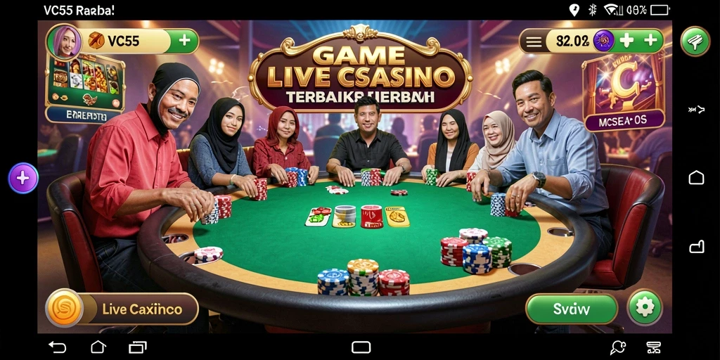 Screenshot menunjukkan gameplay seru di aplikasi VC55 Live Casino.